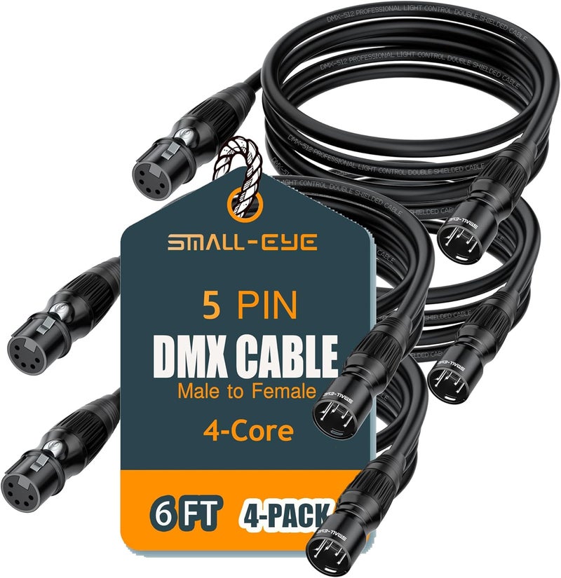 SMALL-EYE 5 Pin DMX Cable 6 ft 4 Pack – 4-Core Male to Female Stage Lighting DMX512 Cable (6') - Image 1